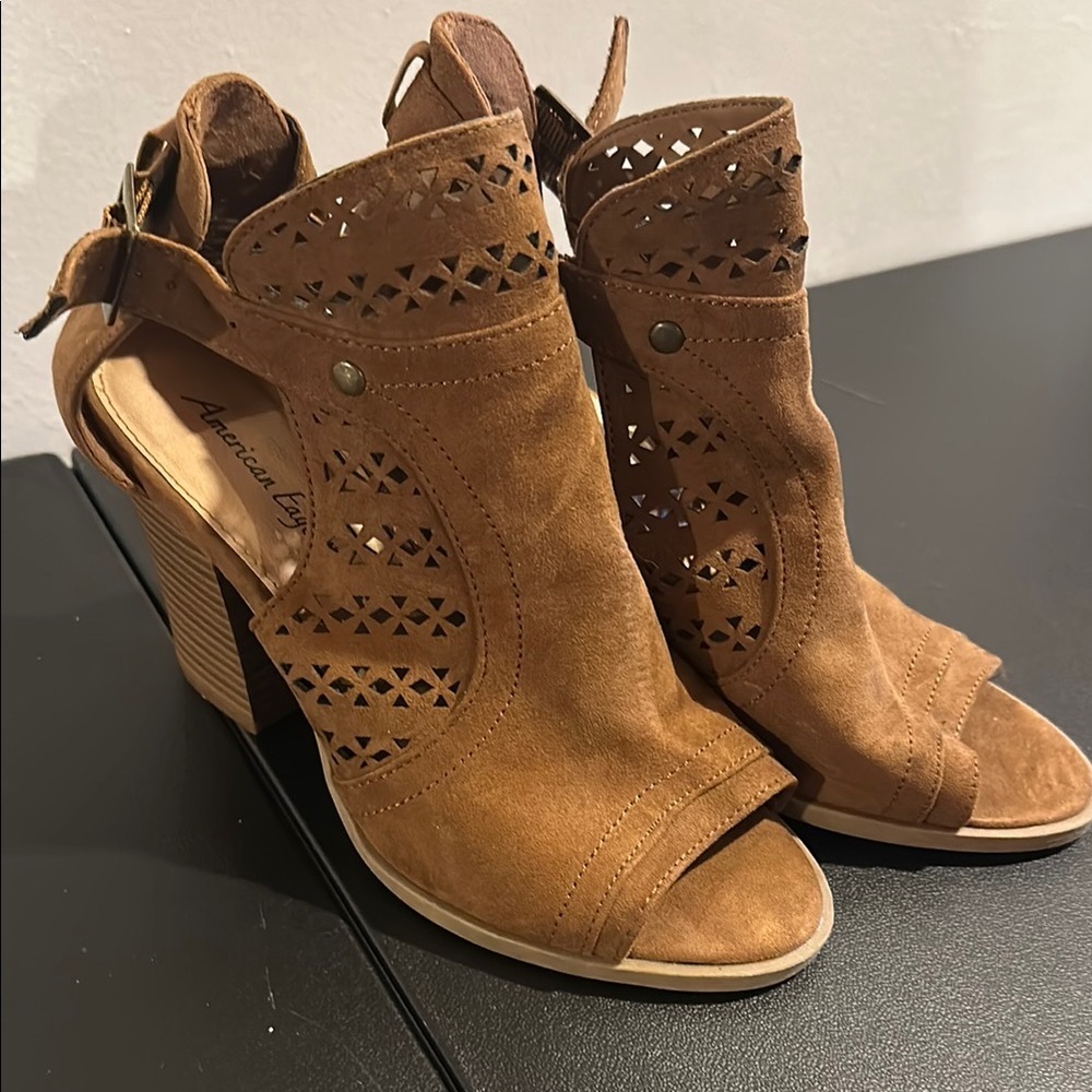 American Eagle Outfitters Brown Heeled Boots with Perforated Design
